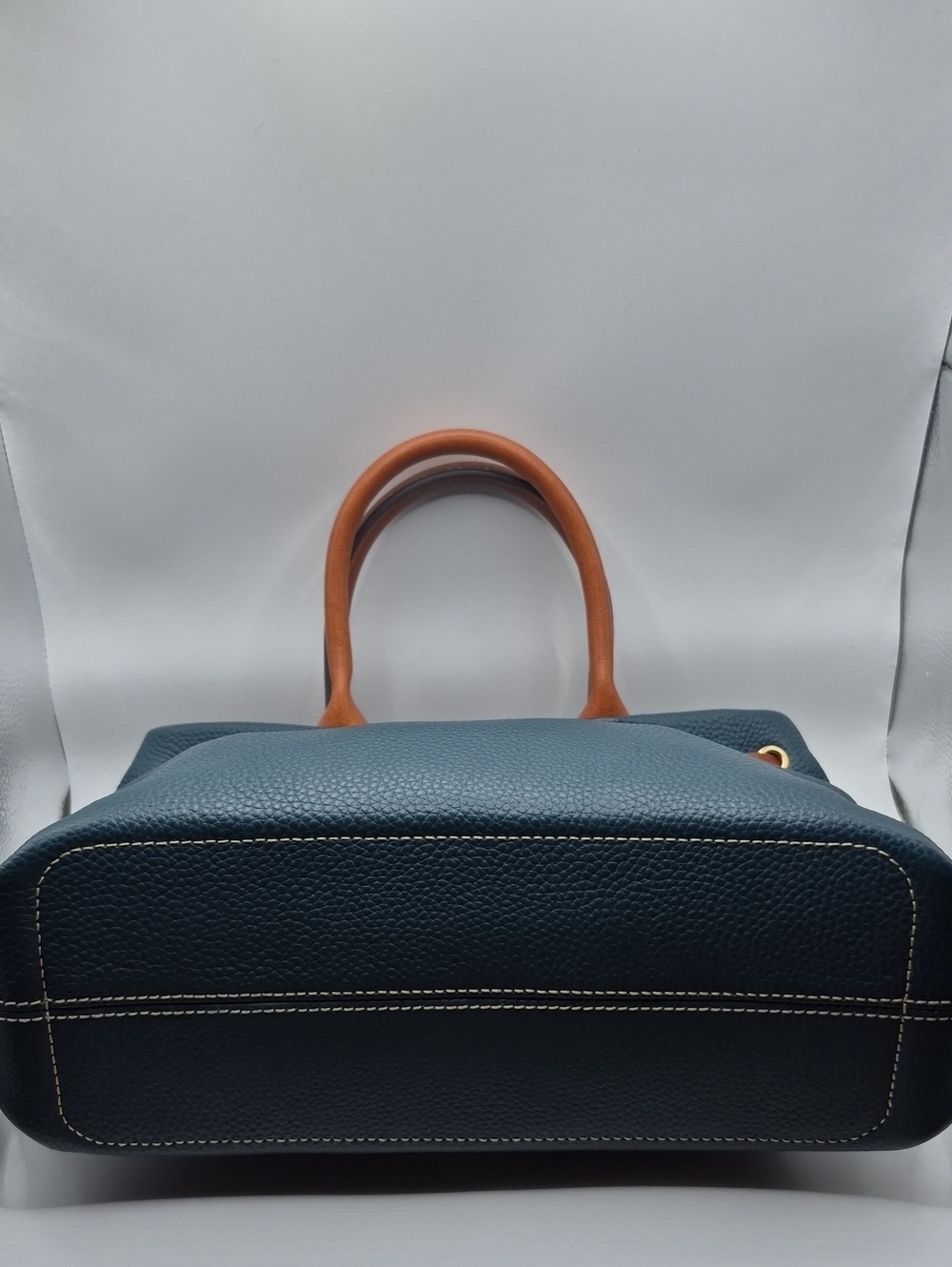 Dooney & Bourke Deep TEAL Pebble Leather Drawstring Satchel PURSE with Tan Trim - Picture 5 of 11
